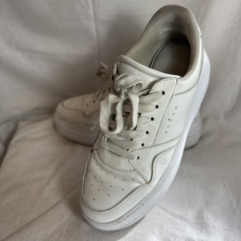 Hogan Womens Lace Up Skyscraper Platform Sneakers White Leather Sz 37 US‎ 7 EUC